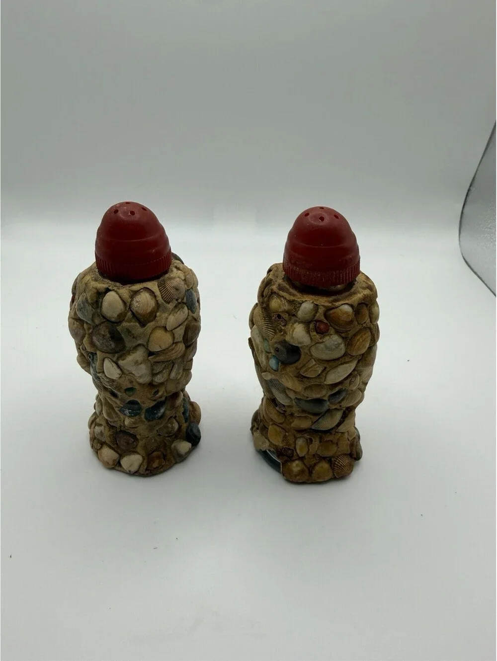 Vintage Florida Seashell Covered Glass Salt & Pepper Shakers Beach Retro